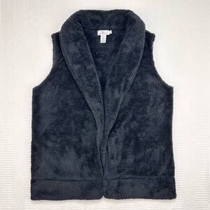 Vineyard Vines Vest Plush Teddy Open Front Furry Fleece Black Size Large